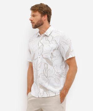 camisa masculina manga curta estampada bege