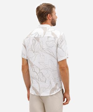 camisa masculina manga curta estampada bege