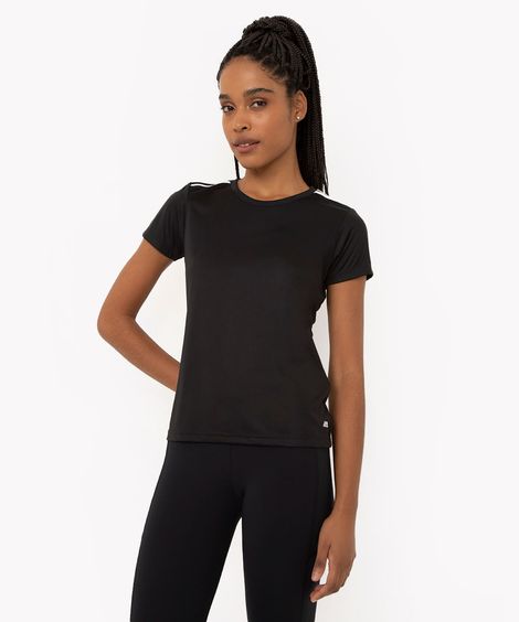 camiseta feminina esportiva manga curta com listras preta