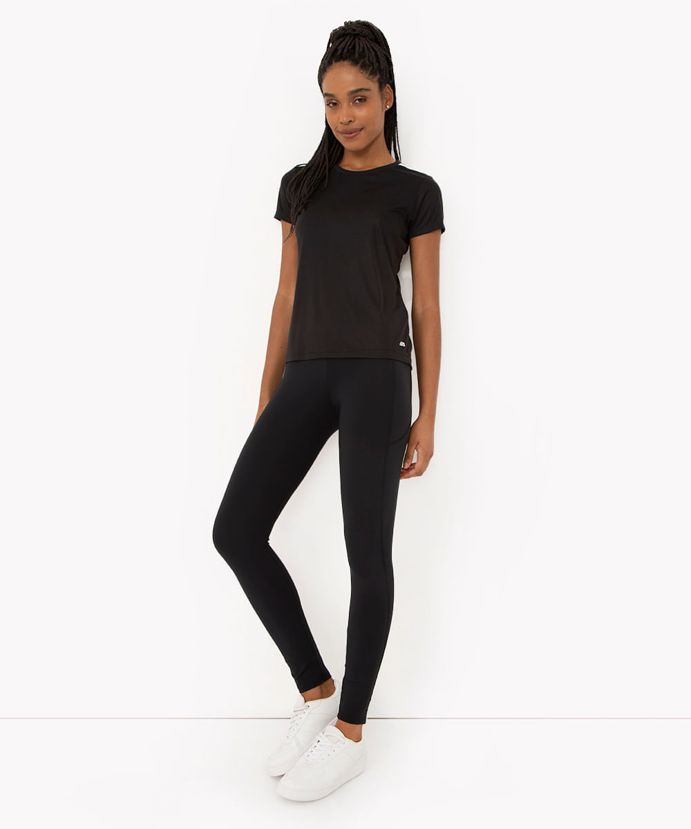 camiseta feminina esportiva ace manga curta com listras preta