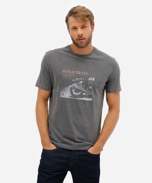 camiseta masculina de algodão moto estonada preta