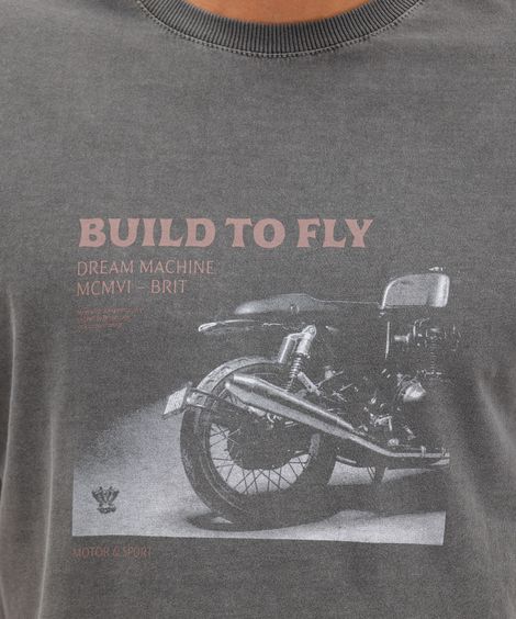 camiseta masculina de algodão moto estonada preta