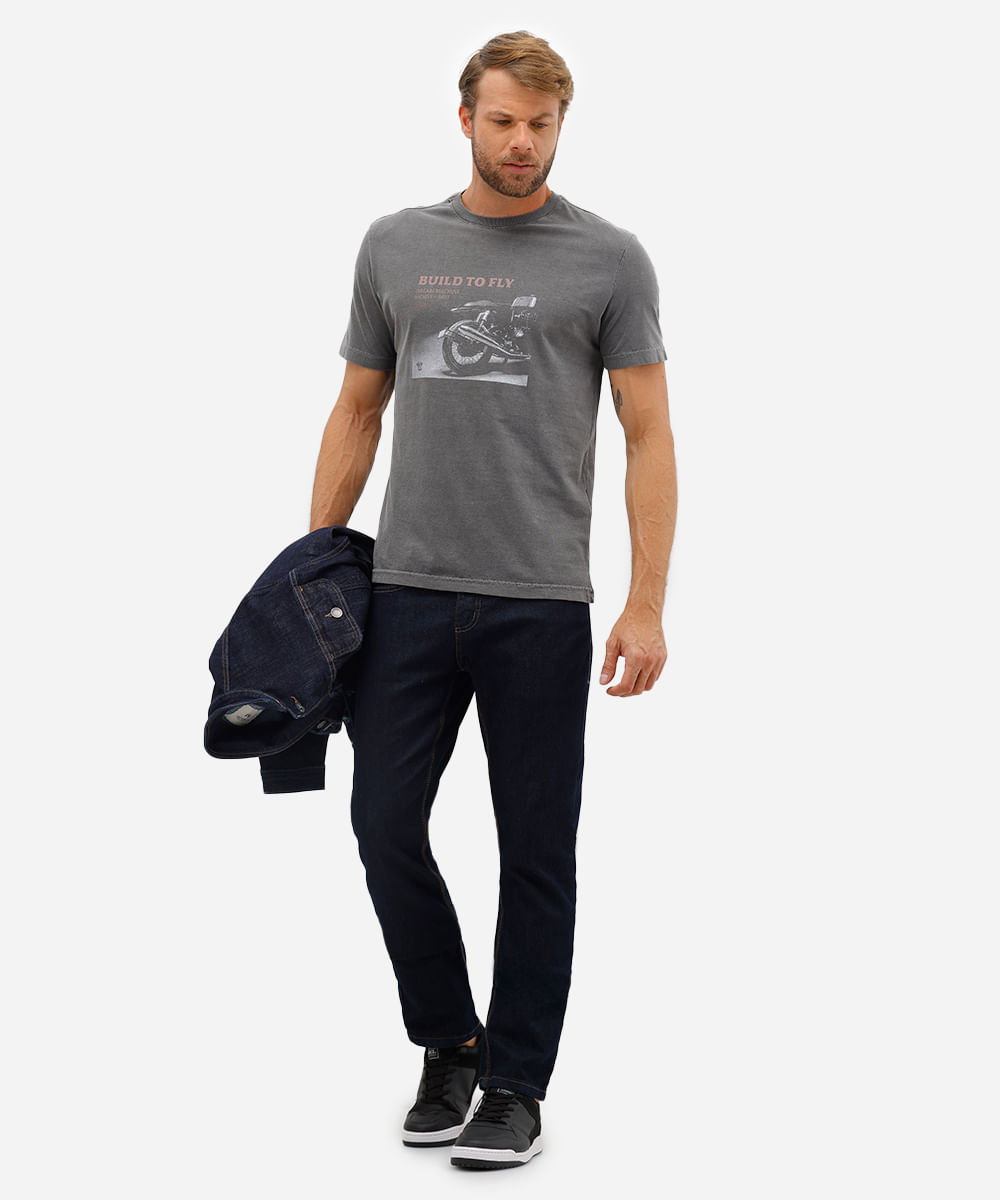 camiseta masculina de algodão moto estonada preta