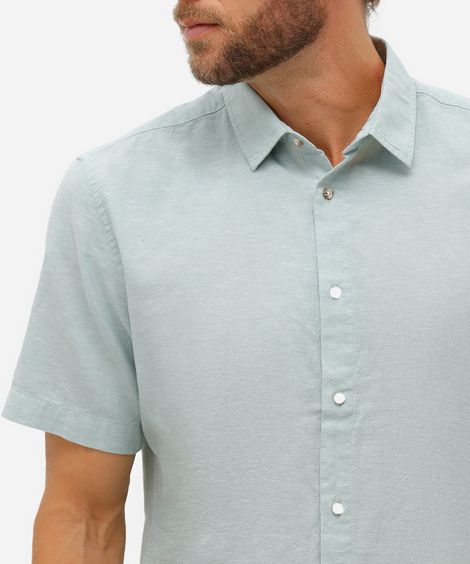 camisa comfort masculina com linho manga curta verde
