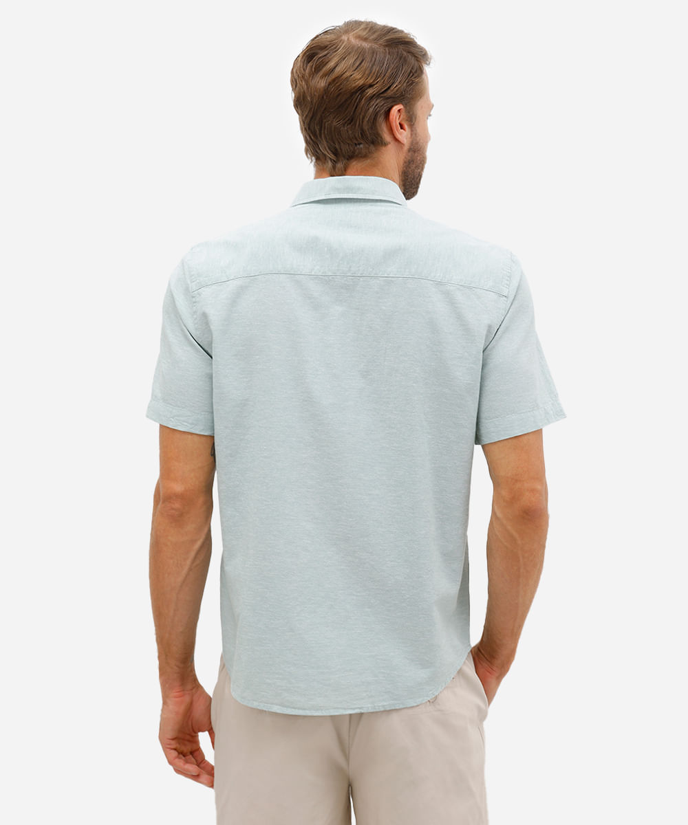 camisa comfort masculina com linho manga curta verde