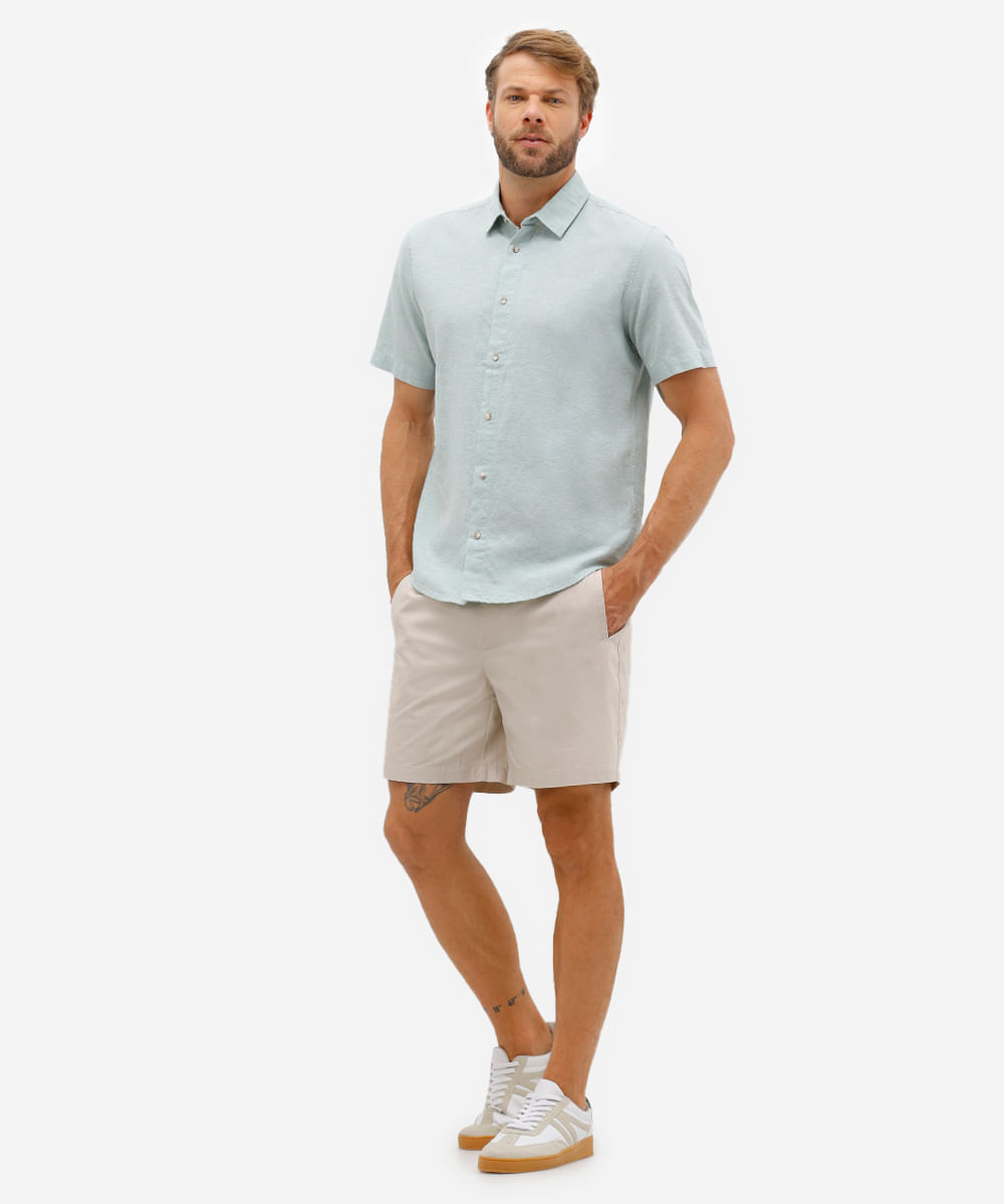 camisa comfort masculina com linho manga curta verde