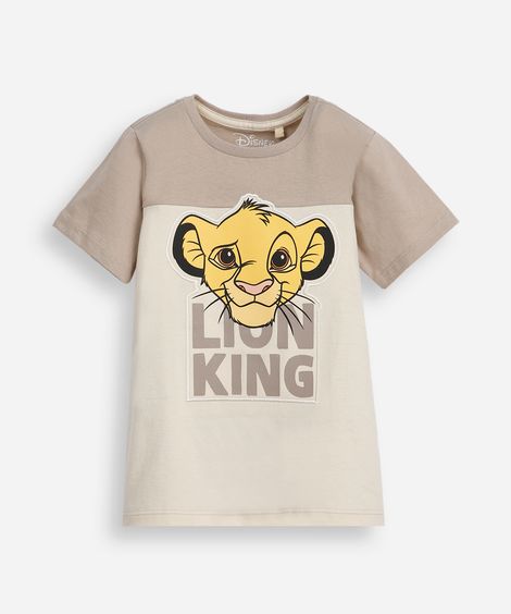 camiseta infantil de algodão manga curta simba bege