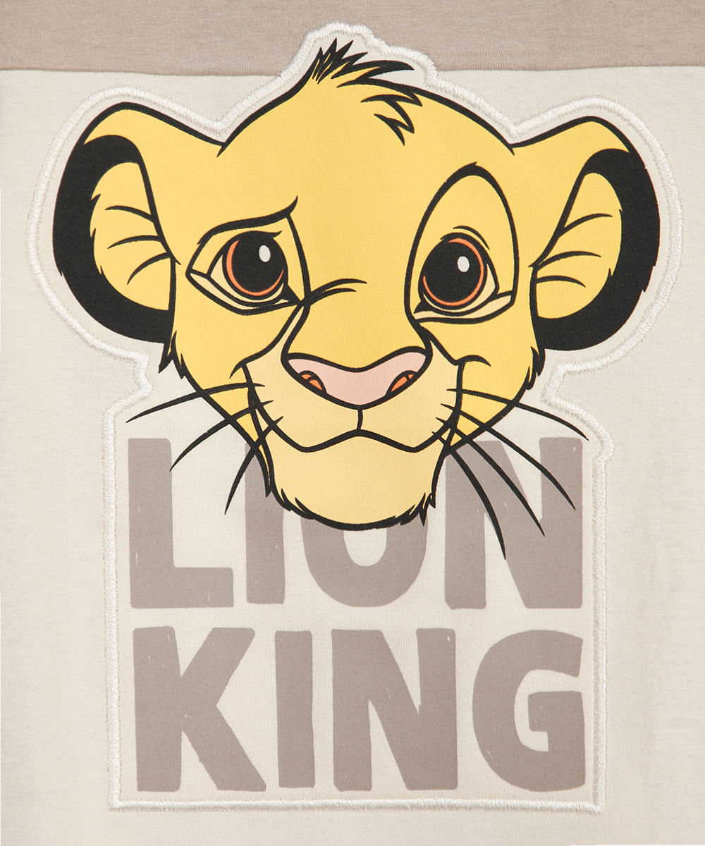 camiseta infantil de algodão manga curta simba bege