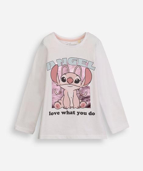camiseta infantil de algodão angel stitch metalizada off white