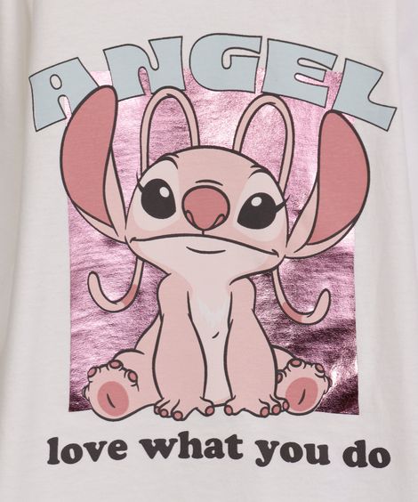 camiseta infantil de algodão angel stitch metalizada off white