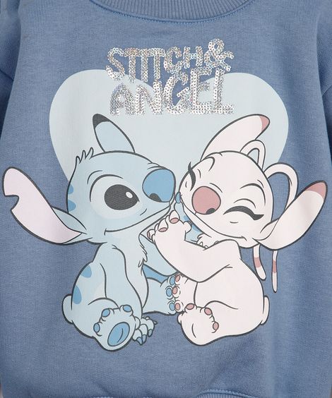 blusão infantil de moletom felpado stitch com paetê azul