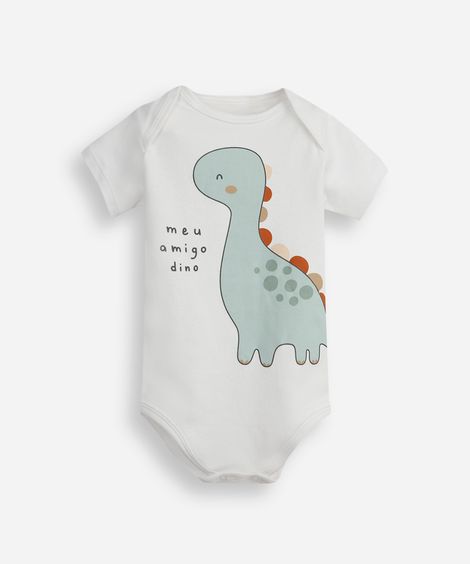 body infantil de algodão dino off white