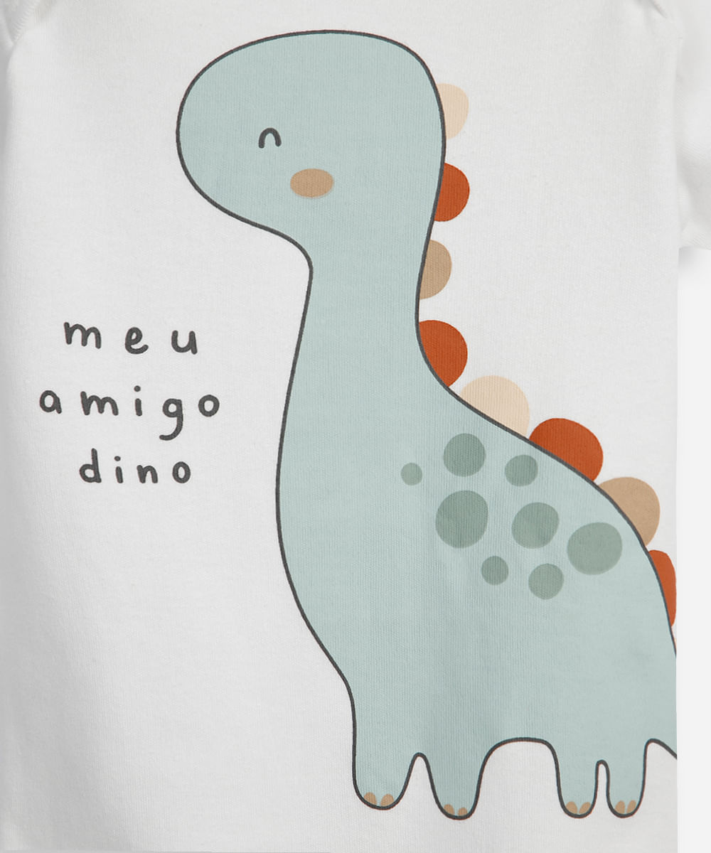 body infantil de algodão dino off white