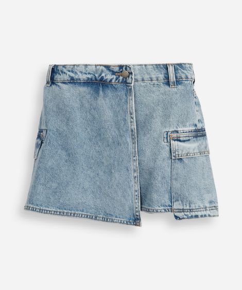 short saia cargo juvenil jeans  - jeans claro