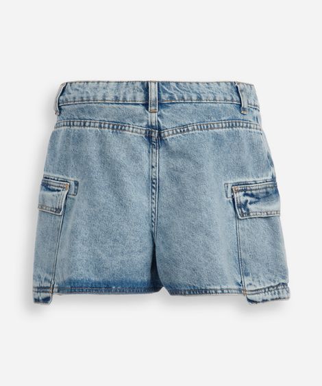 short saia cargo juvenil jeans  - jeans claro