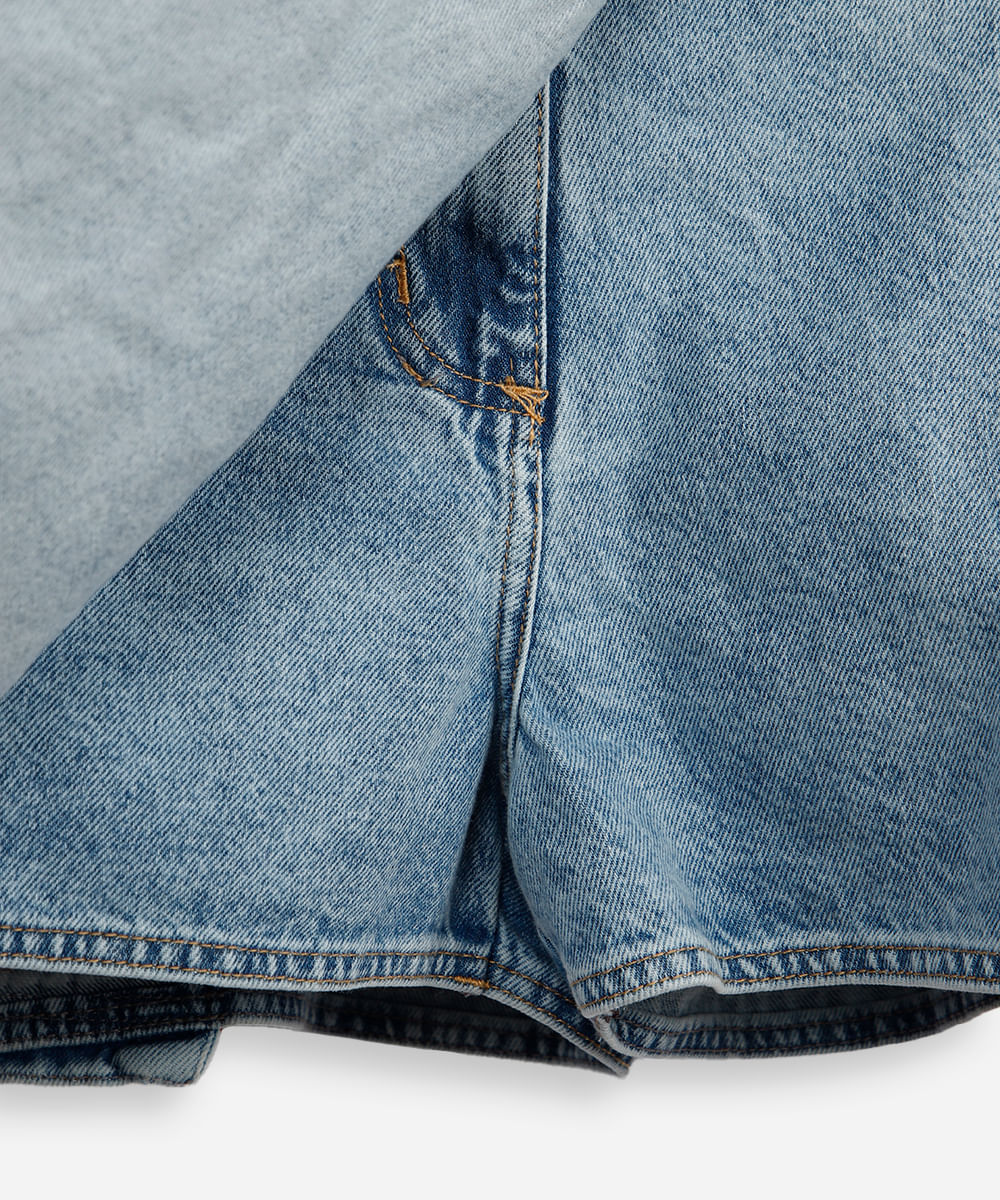 short saia cargo juvenil jeans  - jeans claro