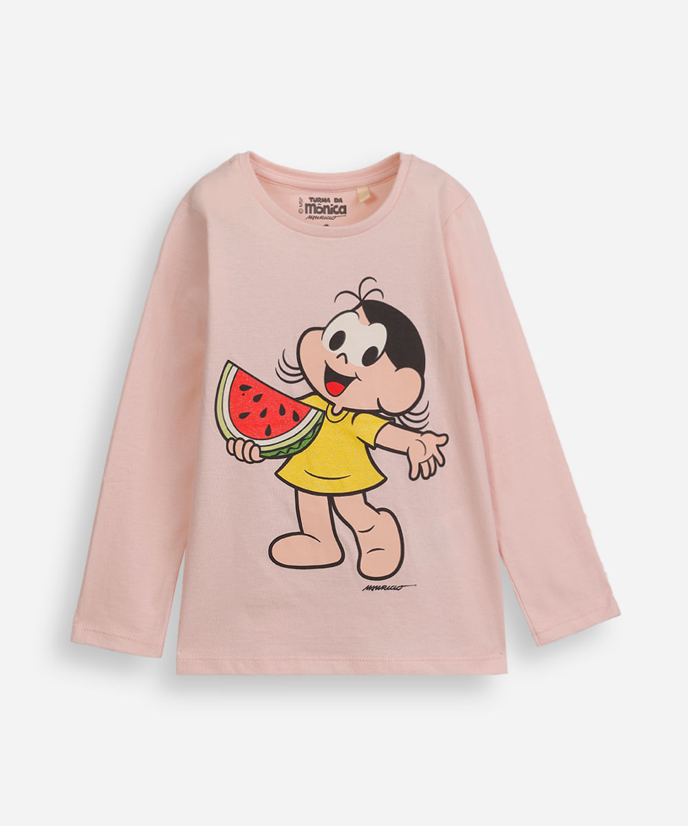 camiseta infantil de algodão magali com glitter rosa