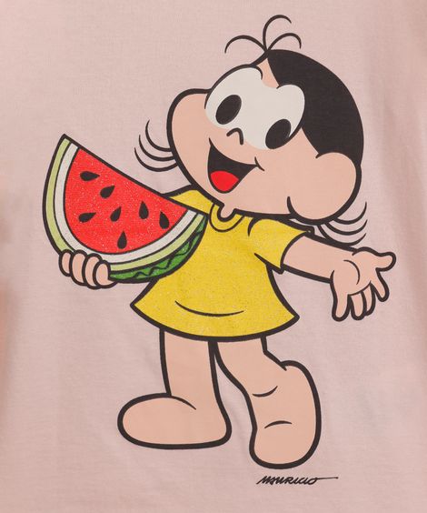 camiseta infantil de algodão magali com glitter rosa
