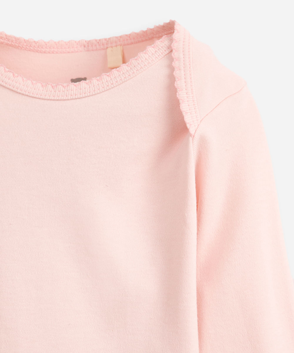 body infantil de algodão manga longa rosa