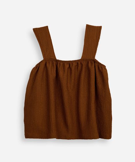 cropped juvenil decote quadrado texturizada - marrom