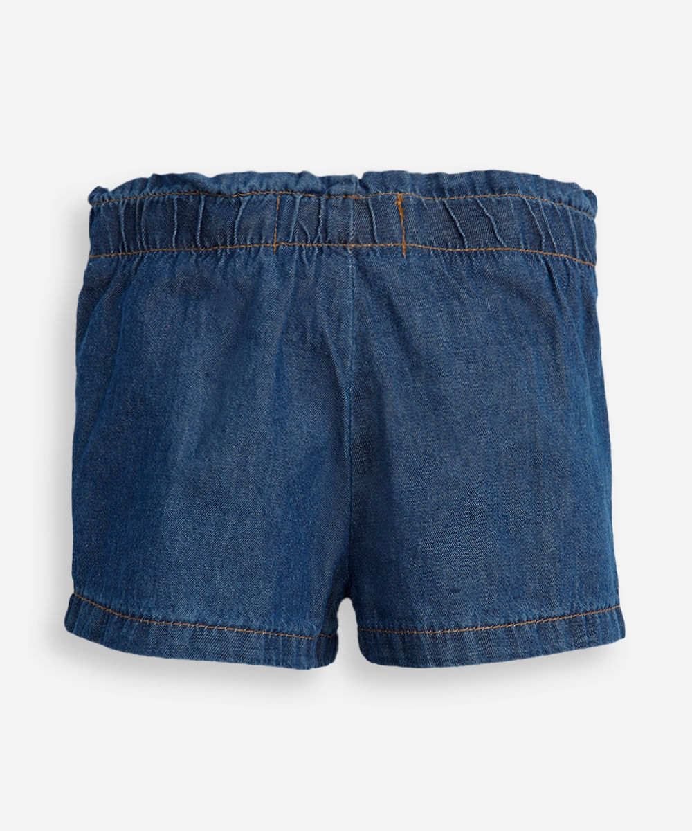 short infantil jeans bordado floral azul