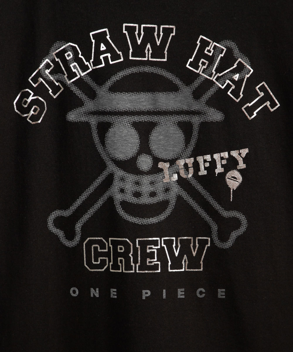 camiseta juvenil de algodão one piece metalizada preta