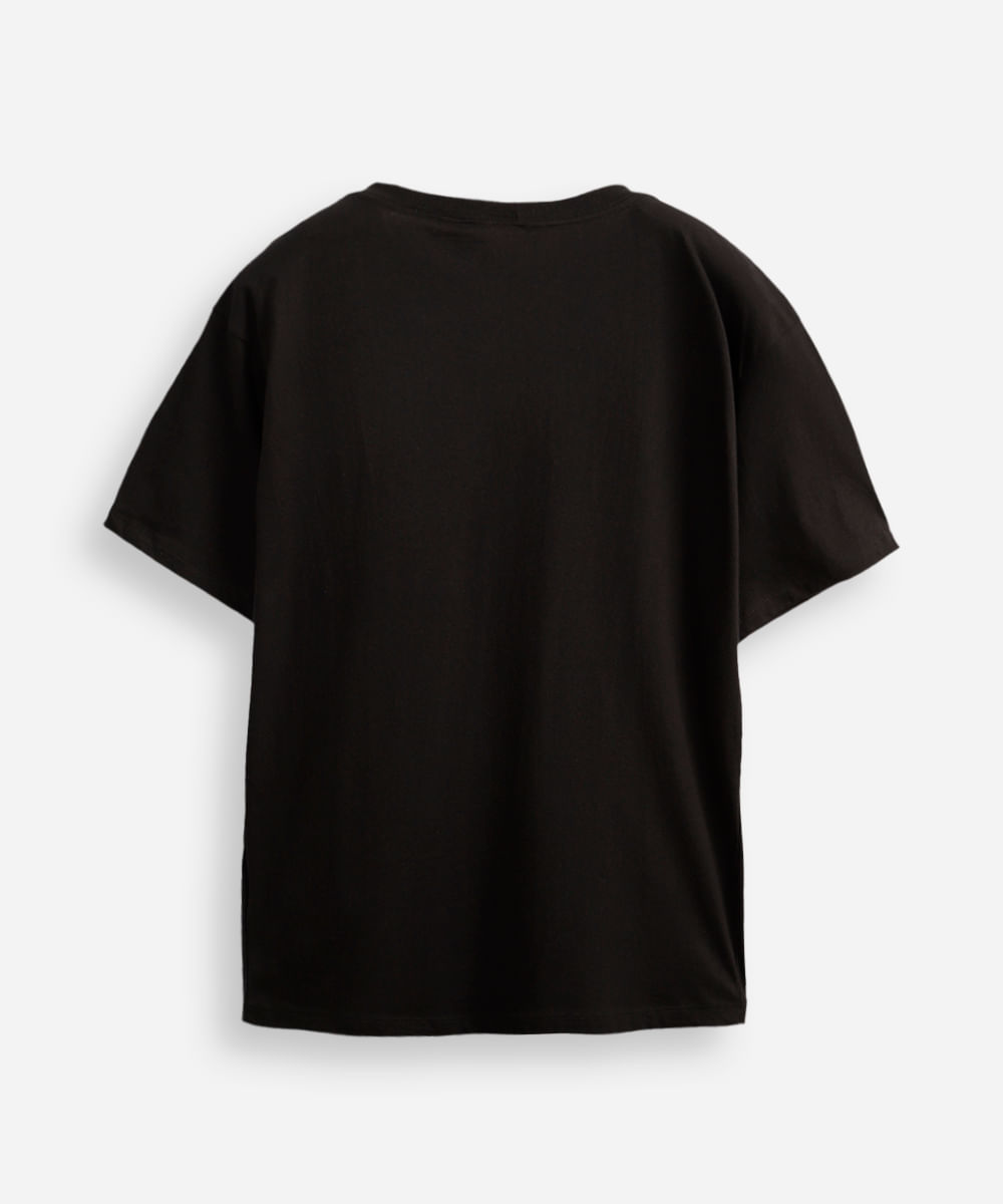 camiseta juvenil de algodão one piece metalizada preta