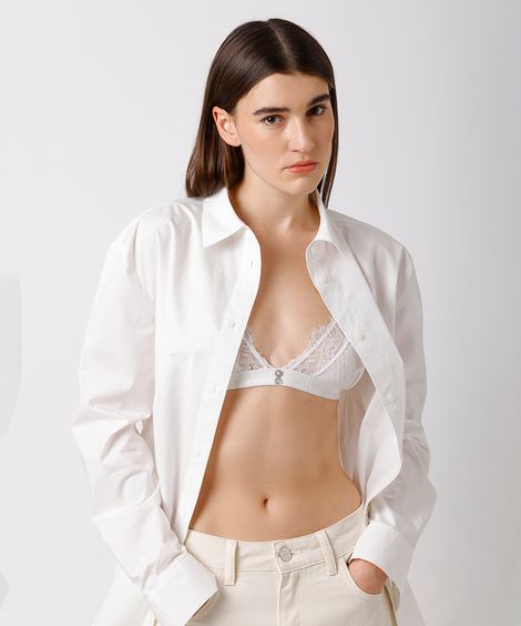 sutiã triângulo de algodão com renda mindset off white