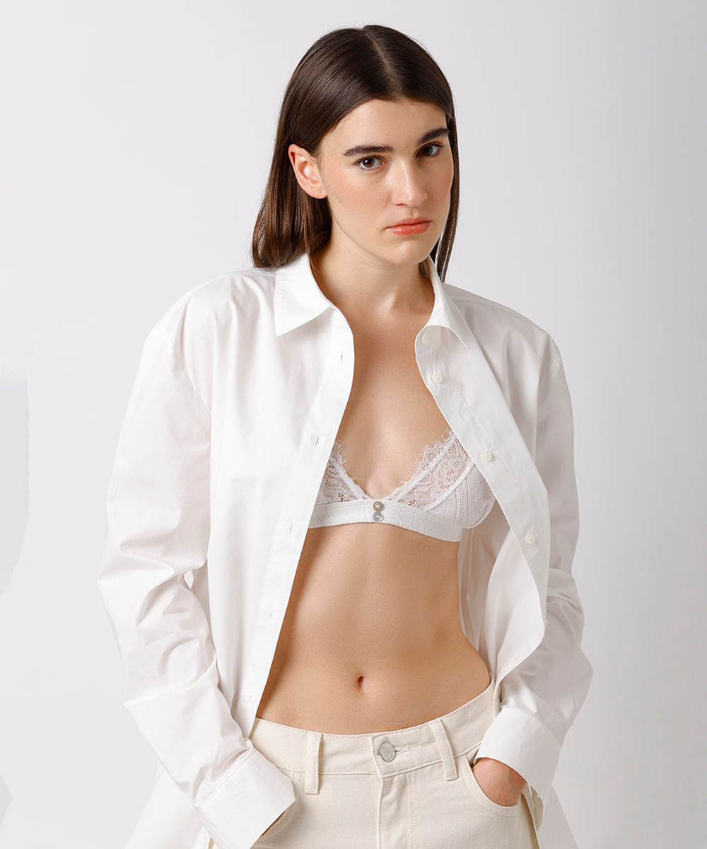 sutiã triângulo de algodão com renda mindset off white