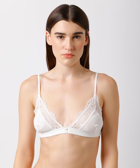 sutiã triângulo de algodão com renda mindset off white