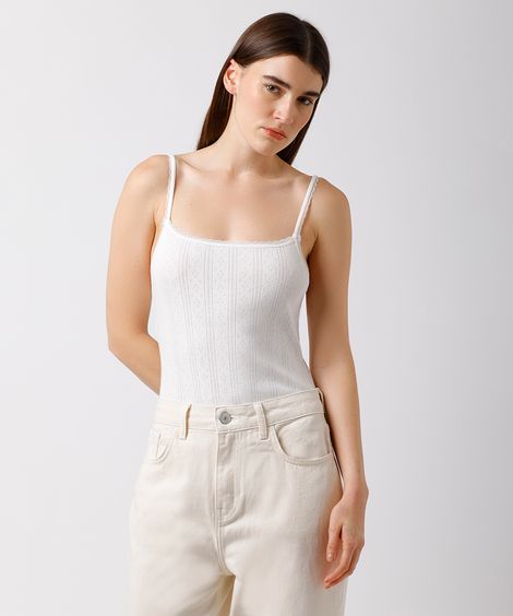 body feminino de algodão texturizado com renda mindset off white