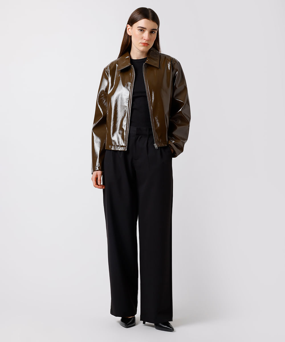 jaqueta feminina de poliuretano mindset marrom