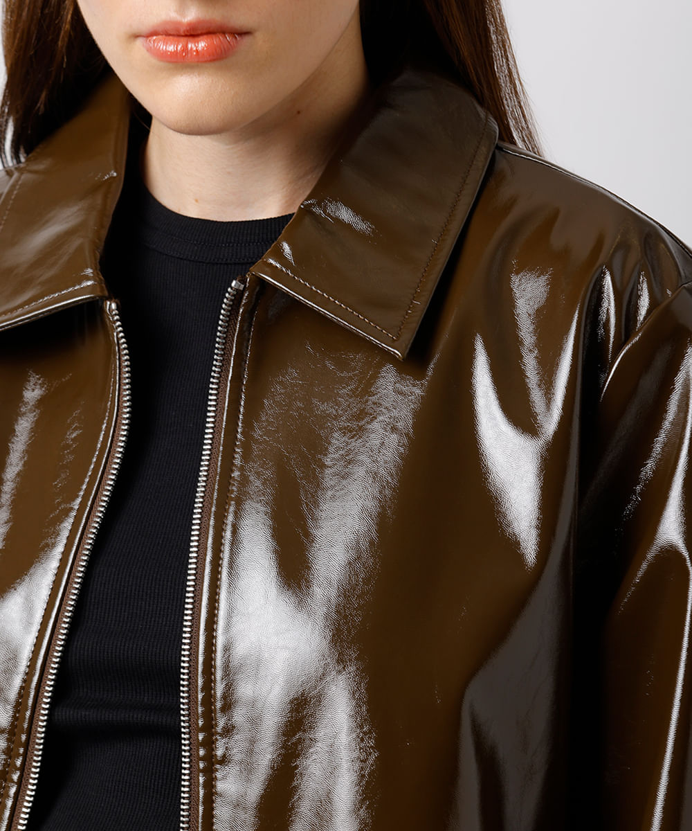 jaqueta feminina de poliuretano mindset marrom