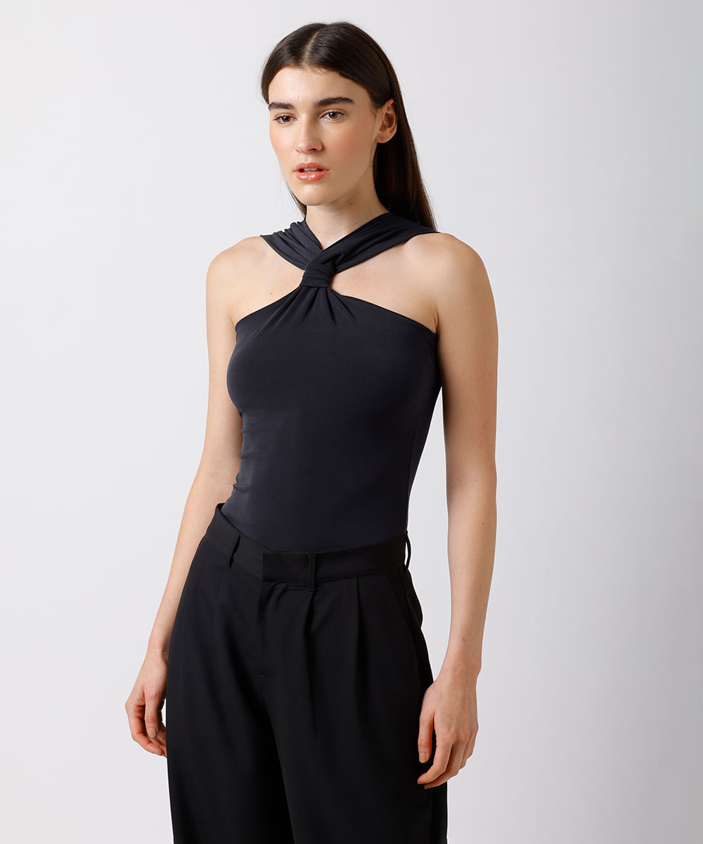 blusa feminina franzida mindset preta