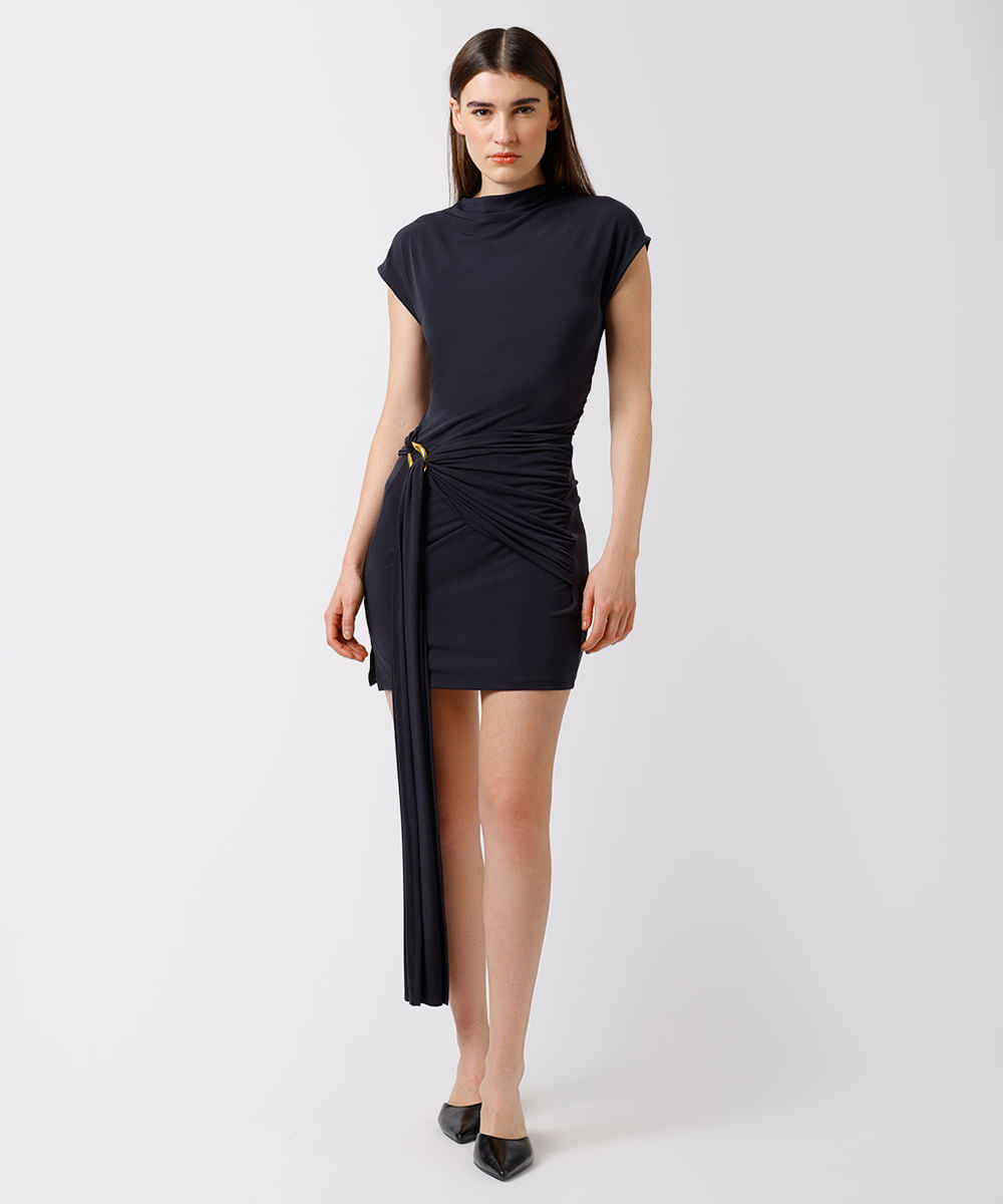 vestido curto feminino franzido mindset preto