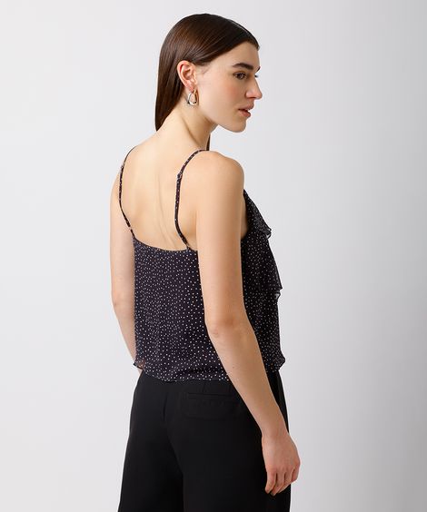 regata feminina alça fina com babados poá mindset preta