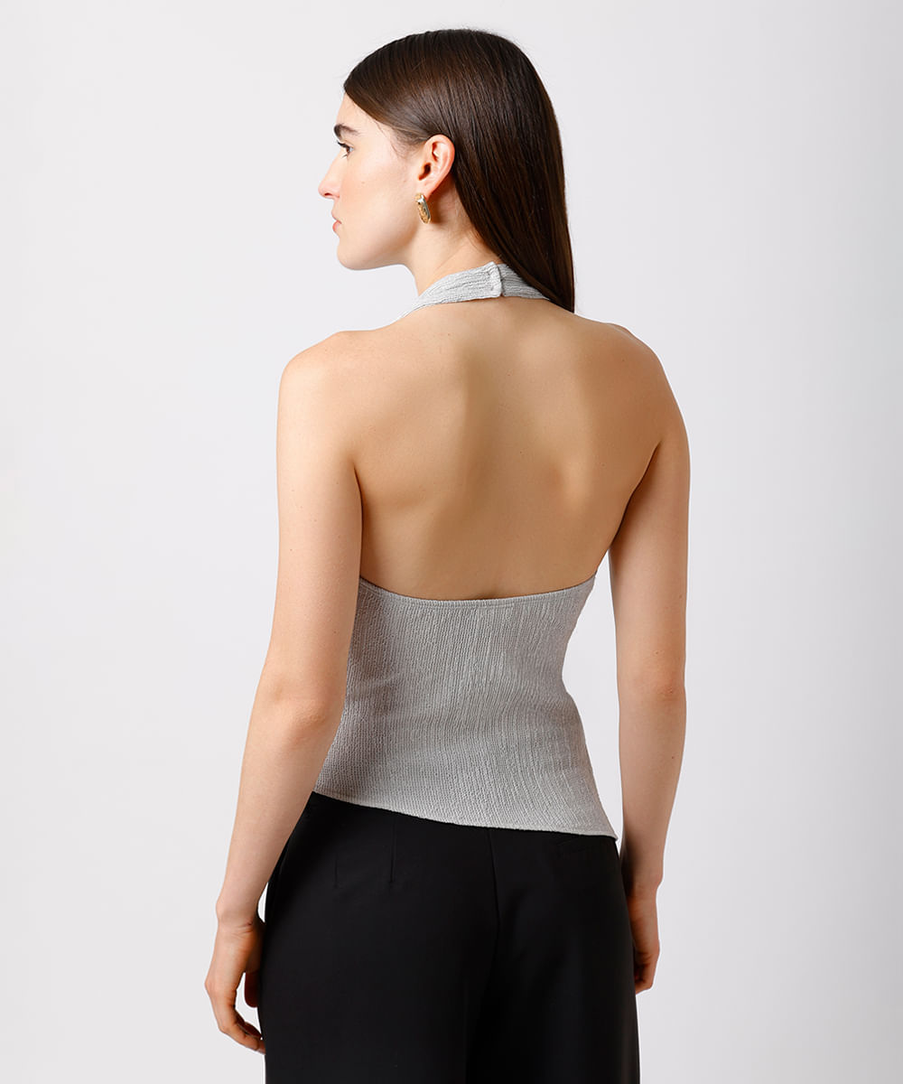 blusa frente única feminina texturizada assimétrica mindset cinza