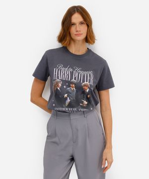 camiseta feminina de algodão harry potter cinza