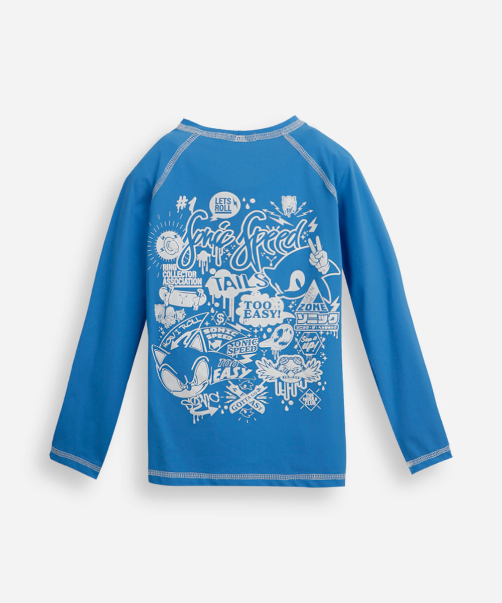 camiseta infantil com proteção uv sonic azul