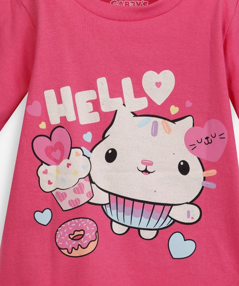 camiseta infantil de algodão gatinho com glitter rosa