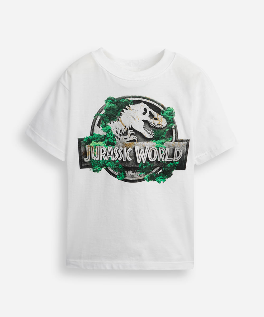 camiseta infantil de algodão jurassic park off white