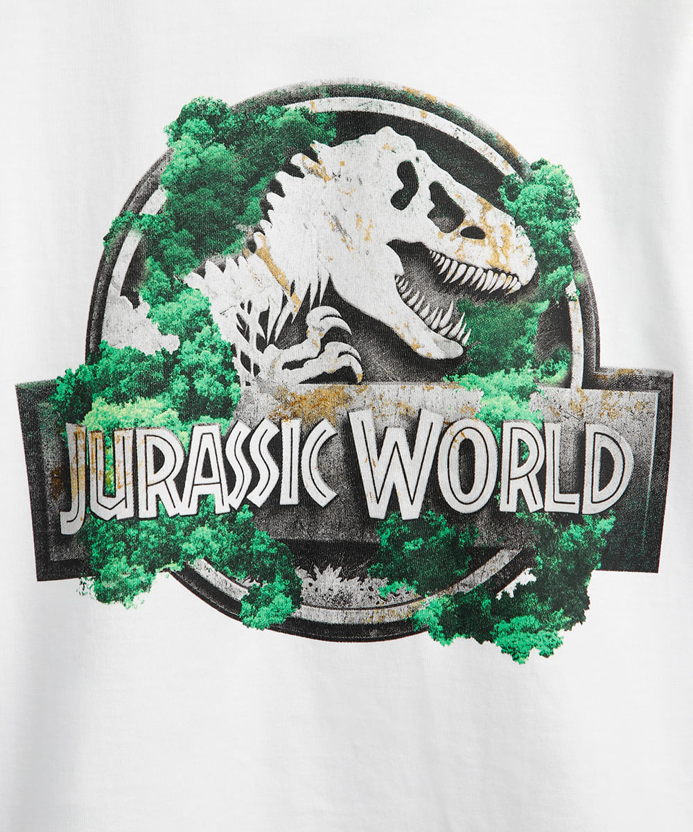 camiseta infantil de algodão jurassic park off white