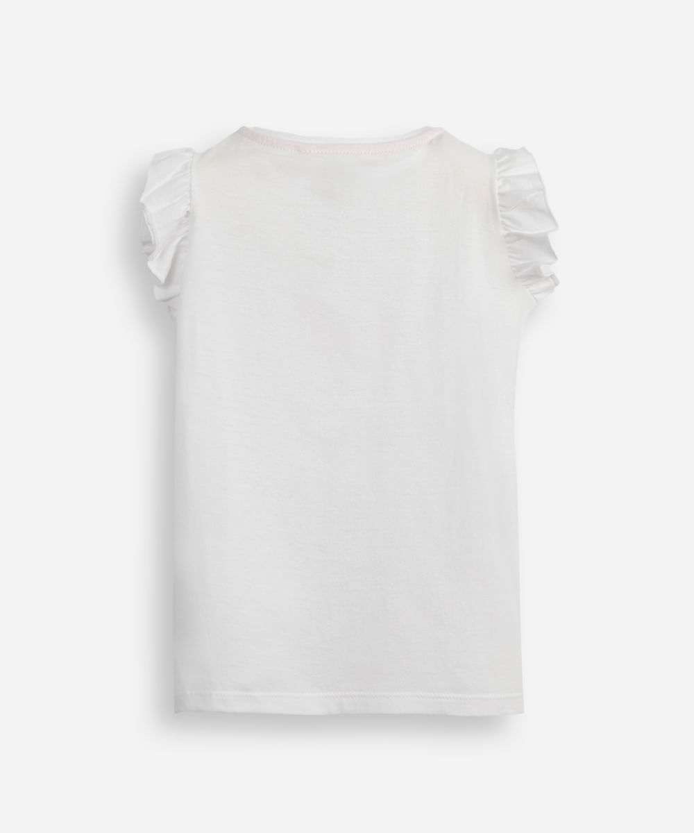 blusa infantil de algodão gatinho e sereia com glitter off white