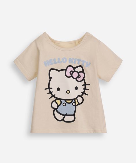 blusa infantil de algodão hello kitty com glitter bege