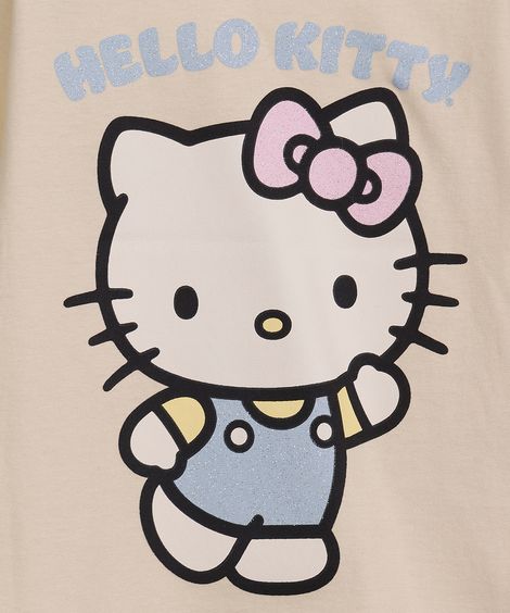 blusa infantil de algodão hello kitty com glitter bege