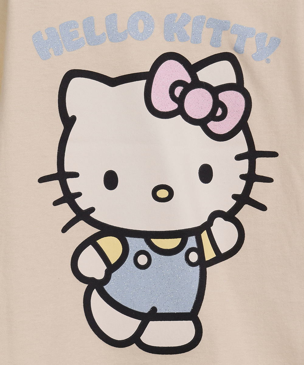 blusa infantil de algodão hello kitty com glitter bege