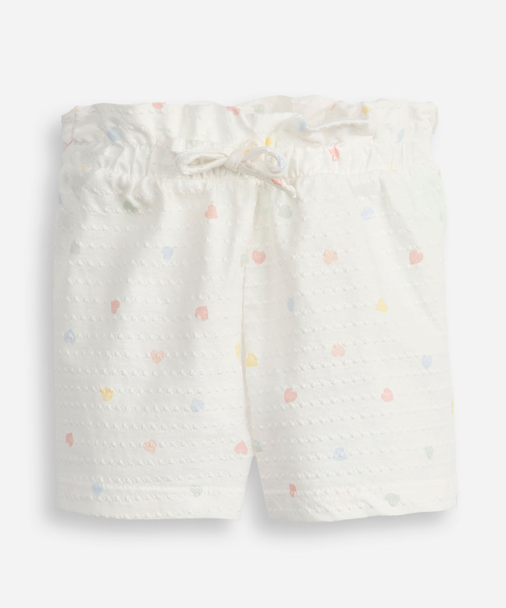 short infantil de algodão texturizado corações colorido
