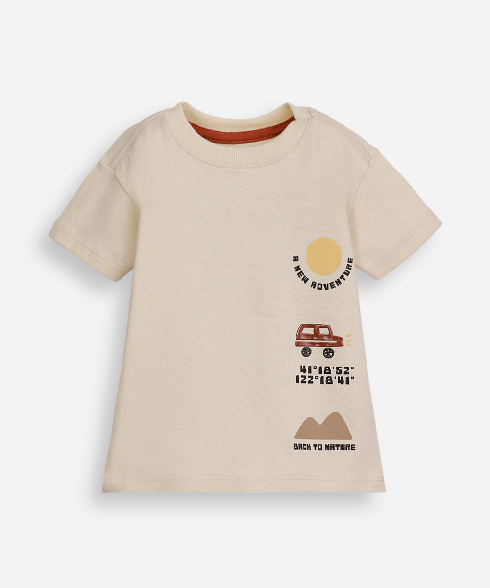 camiseta infantil de algodão estampada bege