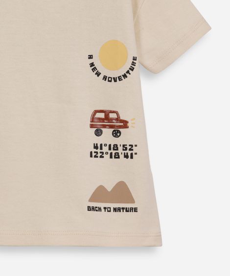 camiseta infantil de algodão estampada bege
