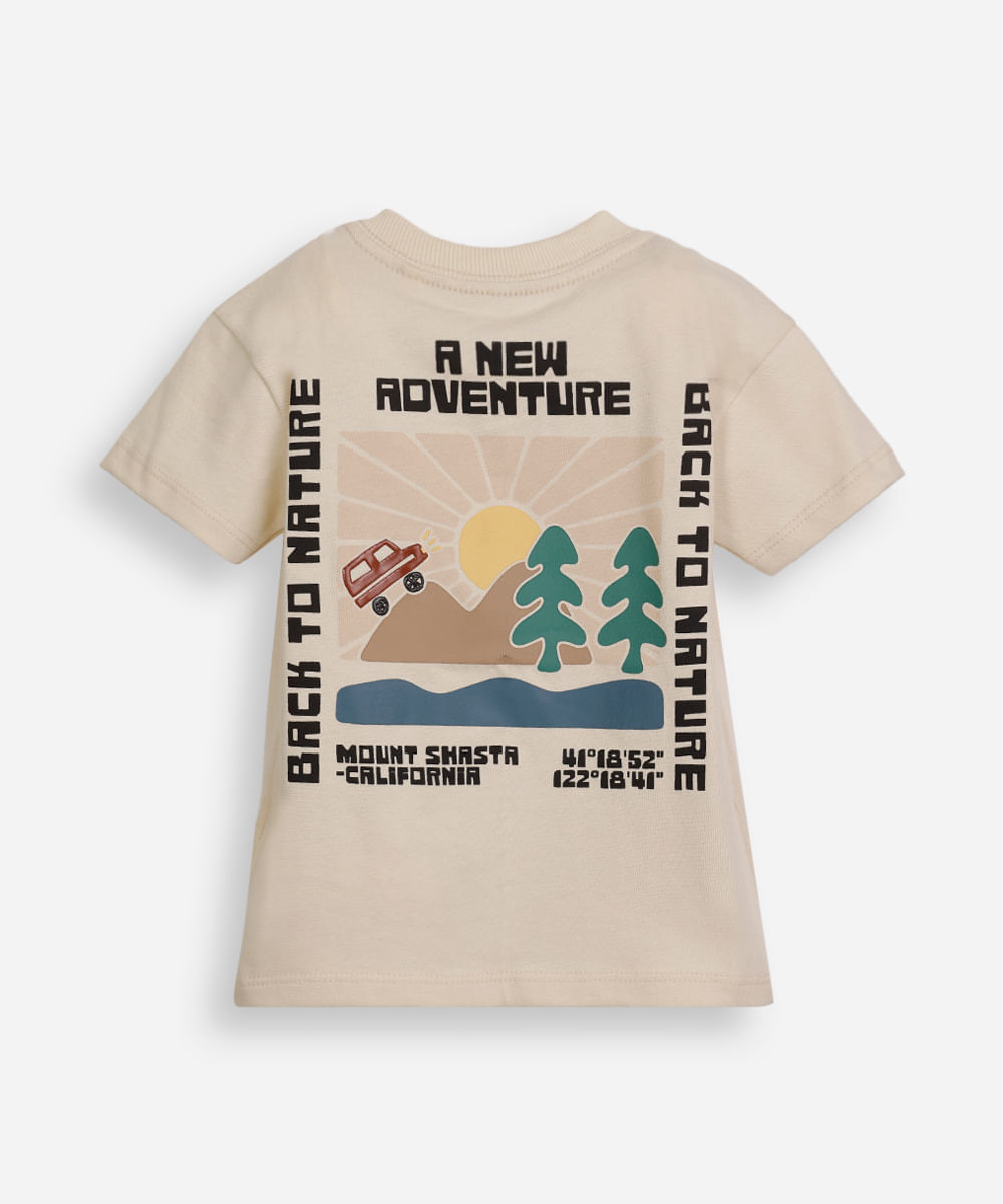 camiseta infantil de algodão estampada bege